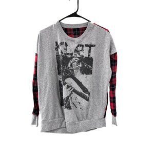 ✌️ 2/$40 ✌️ Kurt Cobain Gray and Plaid Crewneck Hot Topic sz Small